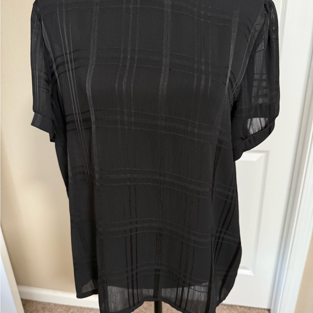 SHEIN Black Sheer Checkered Blouse